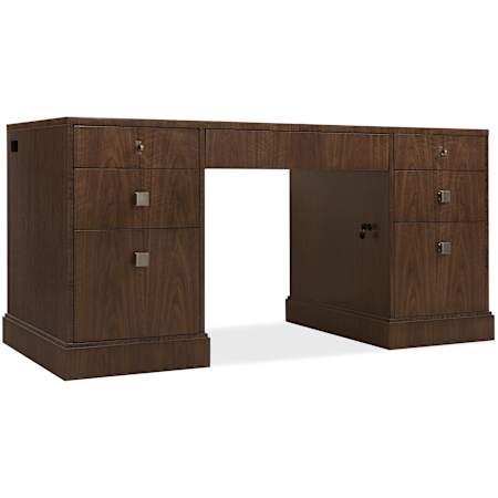 Hooker Furniture Archives 65" Wood Veneer 7 Drawer Executive Desk Classic Walnut / Satin Brass