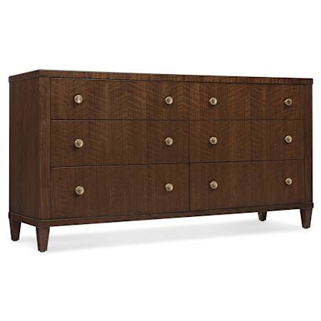 Hooker Furniture Archives 68" Wide 6 Drawer Storage Furniture Classic Walnut / Satin Brass