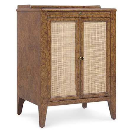 Hooker Furniture Archives 22" Wide Cane and Veneer Nightstand Mottled Amber / Cane / Satin Brass