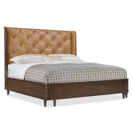 Hooker Furniture Archives Queen Leather and Veneer Bed Frame Classic Walnut / Dark Blond