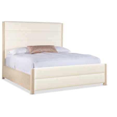 Hooker Furniture Westwood King Fabric and Veneer Bed Frame Polished Limestone / Trendy Snow