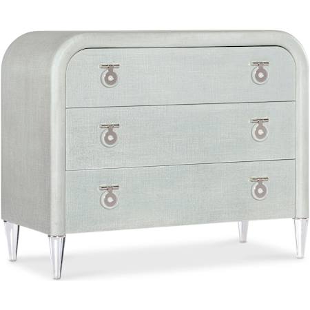 Hooker Furniture Melange 42" Wide 3 Drawer Wood and Metal Accent Cabinet with Rounded Corners Light Seafoam Green / Silver Chrome / Acrylic