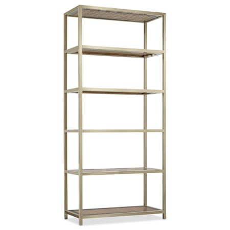 Hooker Furniture Melange 38" Wide 4 Shelf Steel Etagere Silver / Cane