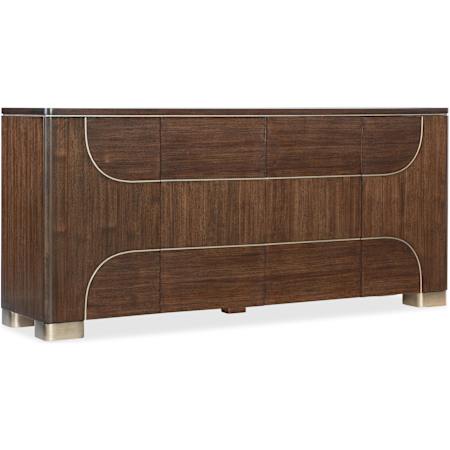 Hooker Furniture Melange 74" Wide 4 Door Walnut and Veneer Media Cabinet with Touch-Latch Doors Dark Walnut / Champagne