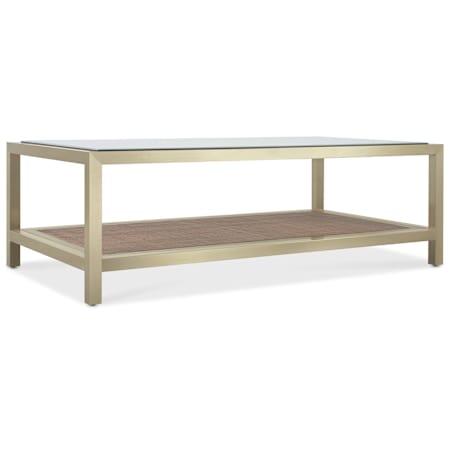Hooker Furniture Melange 56" Wide Cane, Glass, Steel, and Wood Table Gold / Cane