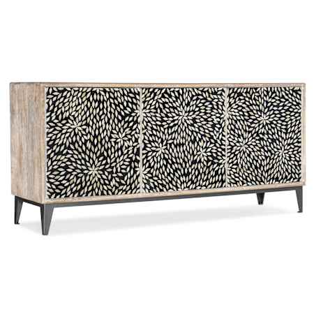 Hooker Furniture Melange 69" Wide Mango Wood Accent Cabinet with Bone Inlay Fronts Light Wood / Gray