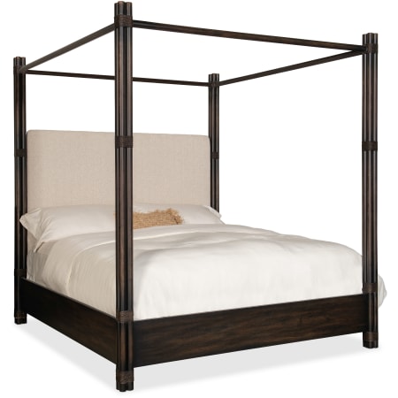 Hooker Furniture Retreat King Fabric, Oak Canopy Bed Frame with Tied Rope Accents Black Sand