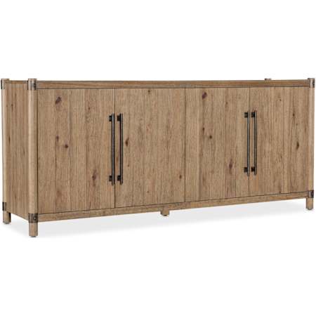 Hooker Furniture Vineyard Row 78" Wide 4 Door Wood and Veneer Media Cabinet with Ventilated Back Panel Sonoma / Rustic Hammered Metal