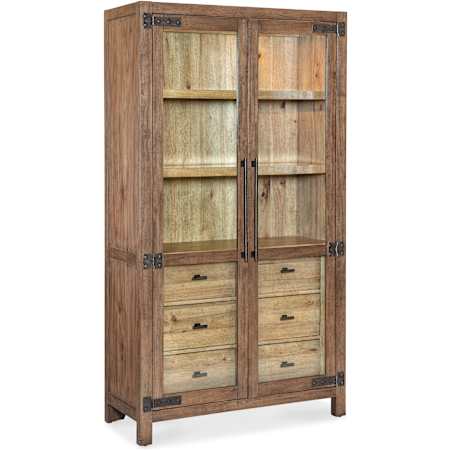 Hooker Furniture Vineyard Row 46" 6 Drawer White Oak and Tempered Glass Display Cabinet with Self-Closing Drawers Napa / Sonoma / Rustic Hammered Metal
