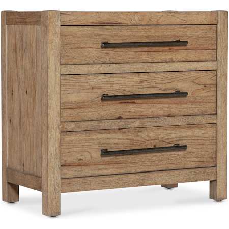 Hooker Furniture Vineyard Row 34" Wide Hickory and White Oak Wood Nightstand with Removable Felt Liner Sonoma / Rustic Hammered Metal