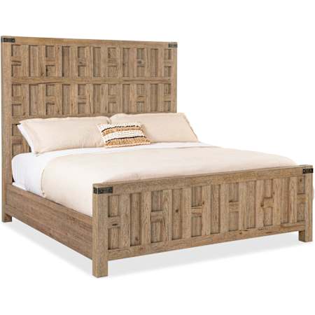 Hooker Furniture Vineyard Row Queen Wood and Veneer Bed Frame with Cutout Fretwork Design Sonoma / Rustic Hammered Metal