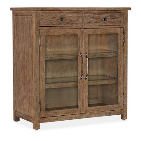 Hooker Furniture Americana 38" Wide 2 Drawers Oak Display Cabinet Honey / Antique Bronze