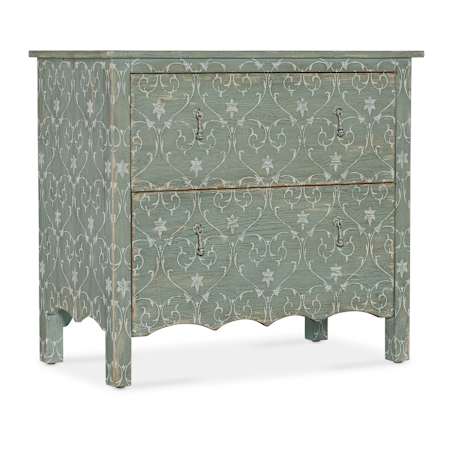 Hooker Furniture Americana 38" Wide 2 Drawers Oak Accent Cabinet Antique Green / Antique Pewter