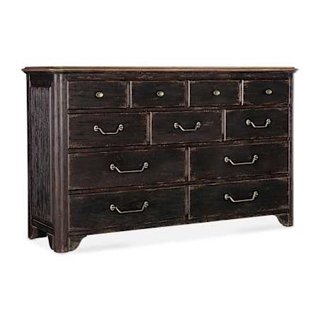 Hooker Furniture Americana 68" Wide 11 Drawer Cedar and Oak Dresser Molasses / Honey