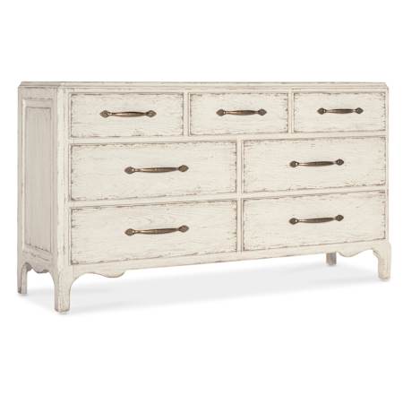 Hooker Furniture Americana 68" Wide 7 Drawer Cedar and Oak Dresser Daisy / Antique Bronze