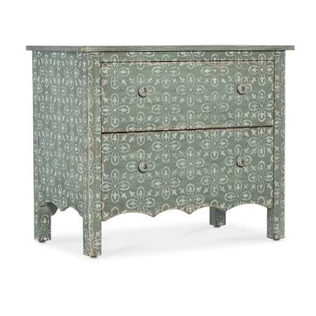 Hooker Furniture Americana 36" Wide 2 Drawer Oak Nightstand Antique Green / White / Antique Pewter