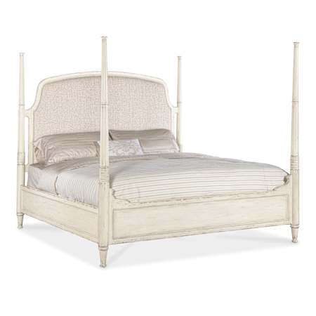 Hooker Furniture Americana Queen Oak Upholstered Poster Bed Frame Daisy