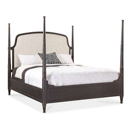 Hooker Furniture Americana Queen Oak Upholstered Poster Bed Frame Molasses