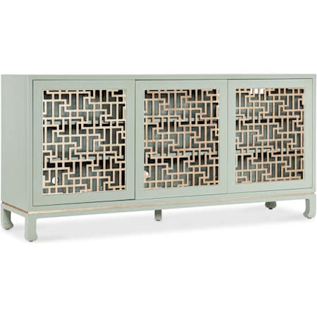 Hooker Furniture Commerce and Market 70" Wide 3 Door Maple and Silver Leaf Media Cabinet with Soft Close Hinges Light Green / Silver Leaf