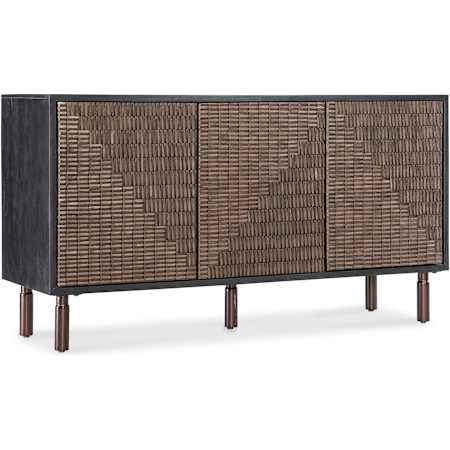 Hooker Furniture Commerce and Market 63" Wide 3 Door Iron and Mango Media Cabinet with Touch Latches Black / Brown Basket Weave / Bronze Iron