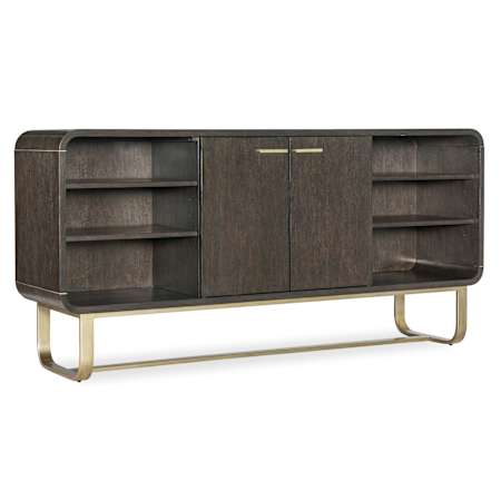 Hooker Furniture Commerce and Market 74" Wide Metal and Oak Accent Cabinet Dark Wood / Gold