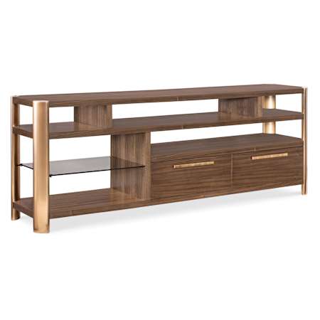 Hooker Furniture Eleana 83" Wide Walnut Wood Media CenterFrom the Eleana Collection Light Caramel / Sunlight Bronze