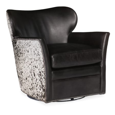 Hooker Furniture Kato 29" Wide Aniline Leather Upholstered Wing Back Swivel Arm Chair with Hair On Hide Back Exterior Legendary Graphite / Salt and Pepper