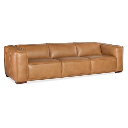 Hooker Furniture Maria 112" Wide Leather Sofa Zen Caramel / Dark Wood