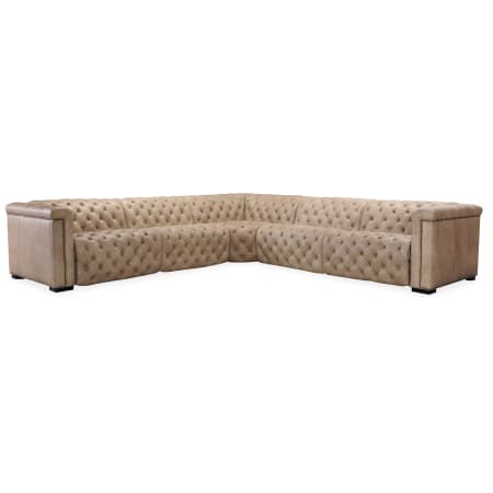 Hooker Furniture Savion 130" Wide Leather Sectional Sofa with 2 Power Recliners Giovanni Taupe / Coffee Brown