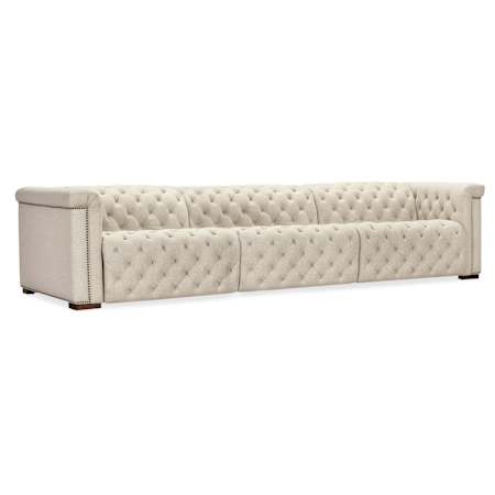 Hooker Furniture Savion 126" Wide Fabric and Leather Sofa Dark Wood / Aries Beach