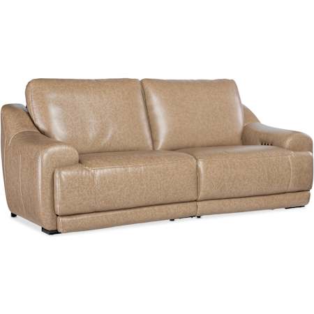 Hooker Furniture Wayward 92" Wide Leather Sofa with Power Recline Latte / Dark Wood