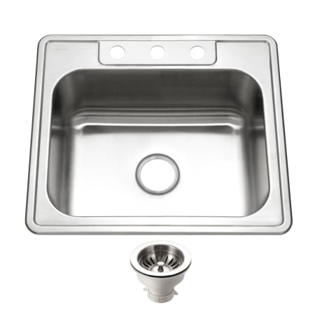 Houzer Glowtone 25" Drop In Single Basin Stainless Steel Kitchen Sink with Basket Strainer Stainless Steel