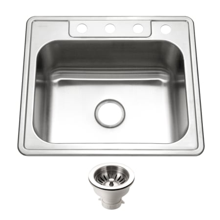 Houzer Glowtone 25" Drop In Single Basin Stainless Steel Kitchen Sink with Basket Strainer Stainless Steel