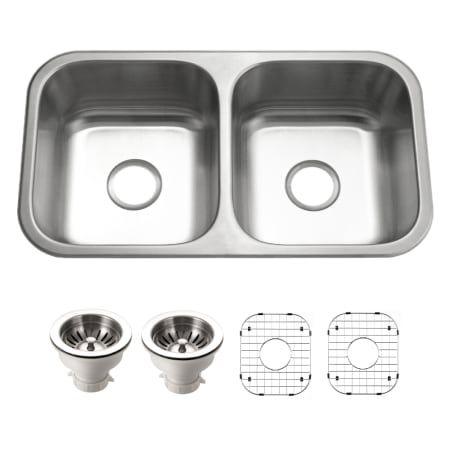 Houzer Belleo 31-1/2" Drop In Double Basin Stainless Steel Kitchen Sink with Basin Rack and Basket Strainer Stainless Steel