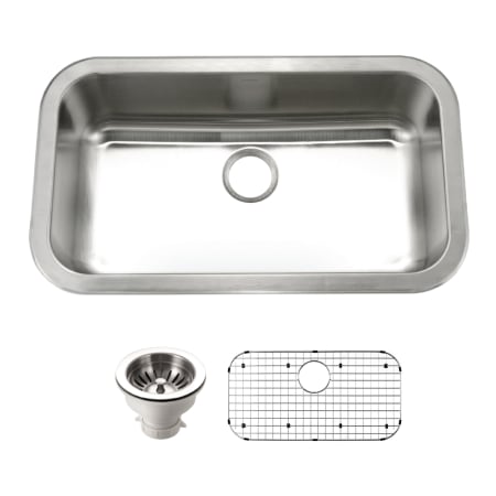 Houzer Belleo 31-1/2" Drop In Single Basin Stainless Steel Kitchen Sink with Basin Rack and Basket Strainer Stainless Steel
