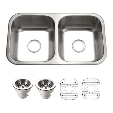 Houzer Elite 31-1/2" Undermount Double Basin Stainless Steel Kitchen Sink with Basin Rack and Basket Strainer Stainless Steel