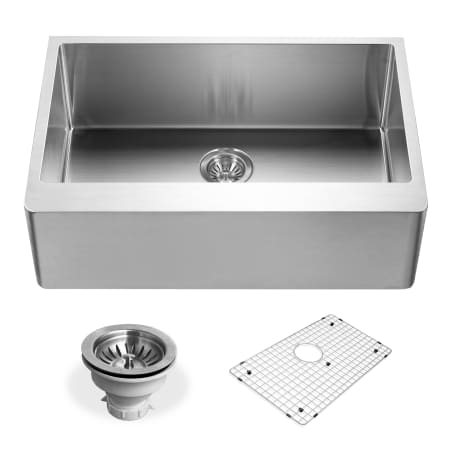 Houzer Epicure 30" Farmhouse Single Basin Stainless Steel Kitchen Sink with Basin Rack and Basket Strainer Stainless Steel