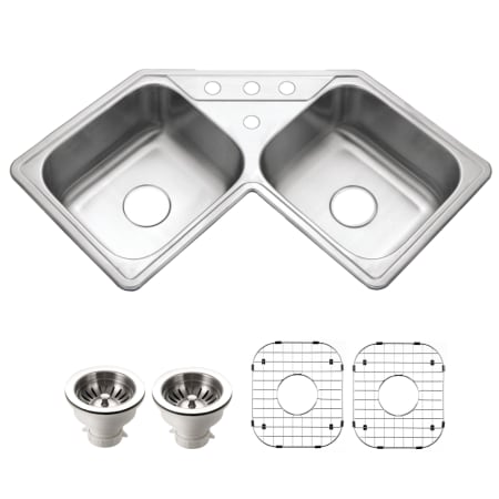 Houzer Legend 31-7/8" Drop In Double Basin Stainless Steel Kitchen Sink with Basin Rack and Basket Strainer Stainless Steel