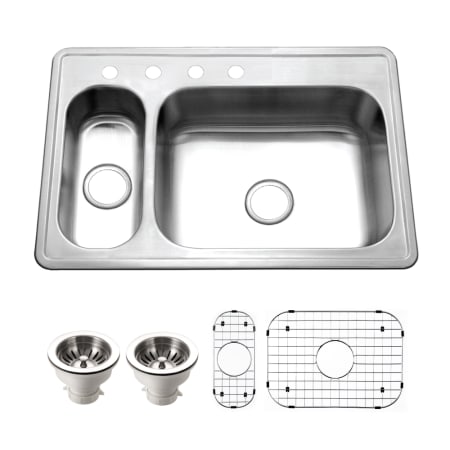 Houzer Legend 33" Drop In Double Basin Stainless Steel Kitchen Sink with Basin Rack and Basket Strainer Stainless Steel