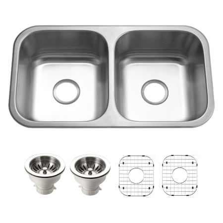 Houzer Medallion Classic 31-1/2" Undermount Double Basin Stainless Steel Kitchen Sink with Basin Rack and Basket Strainer Stainless Steel