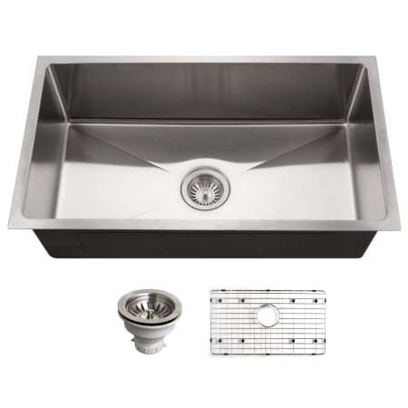 Houzer Nouvelle 31" Undermount Single Basin Stainless Steel Kitchen Sink with Basin Rack and Basket Strainer Stainless Steel