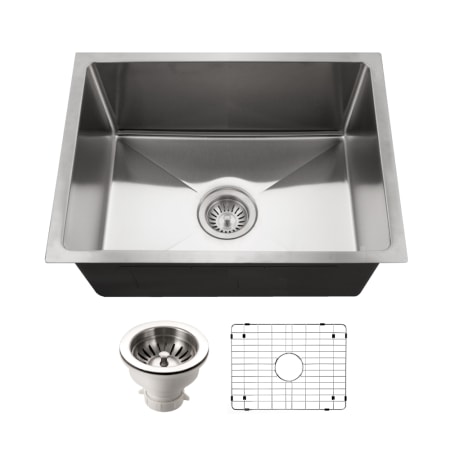 Houzer Nouvelle 23" Undermount Single Basin Stainless Steel Kitchen Sink with Basin Rack and Basket Strainer Stainless Steel