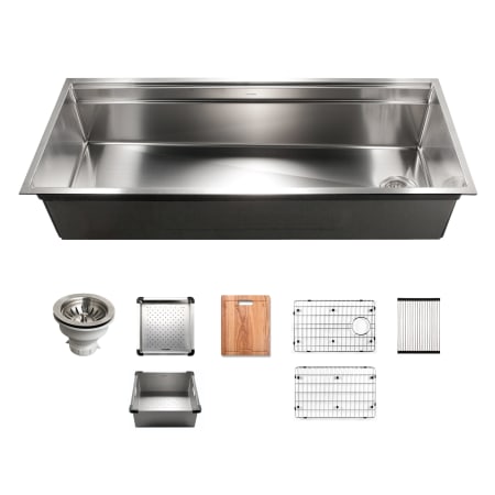 Houzer Novus 45" Undermount Single Basin Stainless Steel Kitchen Sink with Basin Rack, Basket Strainer and Cutting Board Stainless Steel