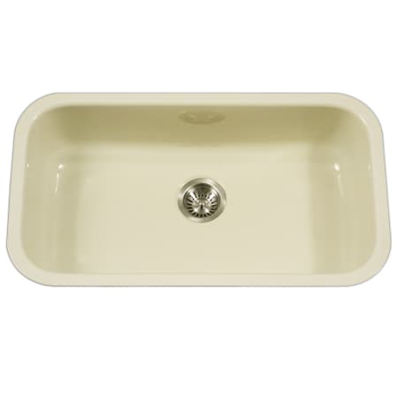 Houzer Porcela 30-7/8" Undermount Single Basin Porcelain, Stainless Steel Kitchen Sink Biscuit