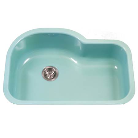 Houzer Porcela 31-1/4" Undermount Single Basin Porcelain, Stainless Steel Kitchen Sink Mint