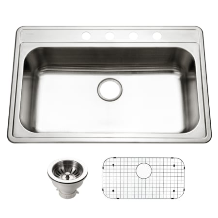 Houzer Premier 33" Drop In Single Basin Stainless Steel Kitchen Sink with Basin Rack and Basket Strainer Stainless Steel