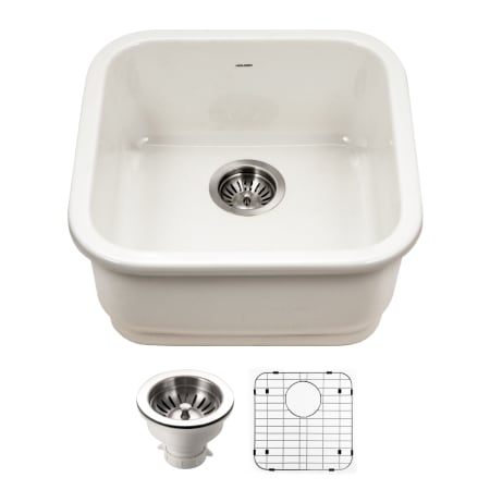 Houzer Platus 18-7/8" Undermount Single Basin Fireclay Bar Sink with Basin Rack and Basket Strainer Biscuit