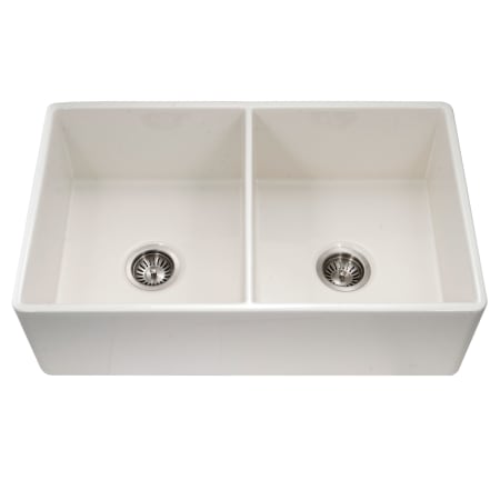 Houzer Platus 33" Farmhouse Double Basin Fireclay Kitchen Sink Biscuit