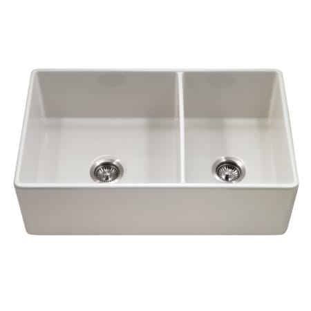 Houzer Platus 33" Farmhouse Double Basin Fireclay Kitchen Sink Biscuit