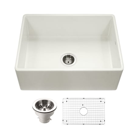 Houzer Platus 30" Farmhouse Single Basin Fireclay Kitchen Sink with Basin Rack and Basket Strainer Biscuit